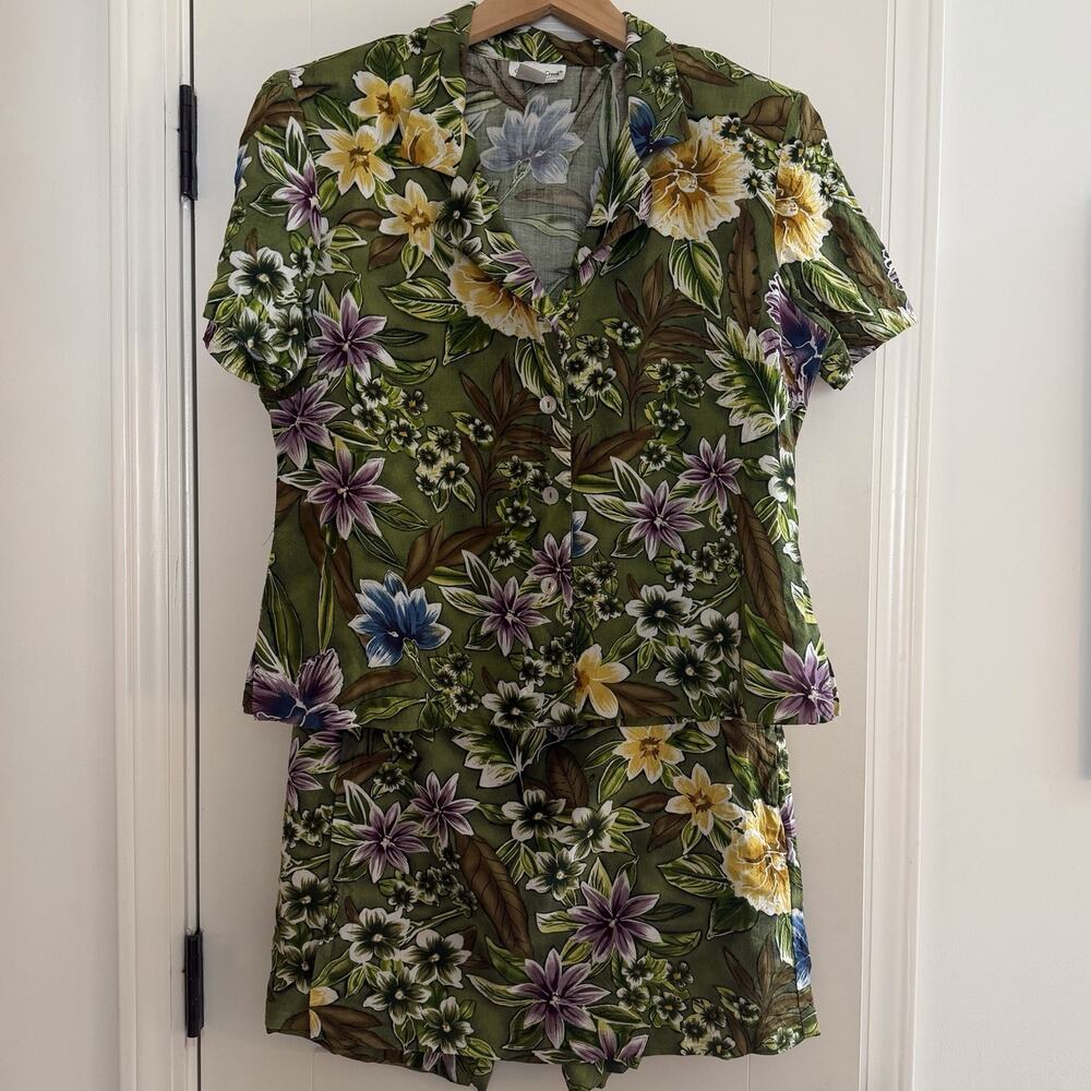 Vintage Coldwater Creek Botanical Floral Print Top & Skort Set Women's Size 14